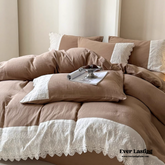 Margaux Lace Double Gauze Bedding Set - Chocolate Brown